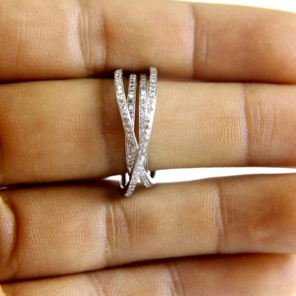 Diamond Bypass Criss Cross Ring Band .96Ct 14k WG